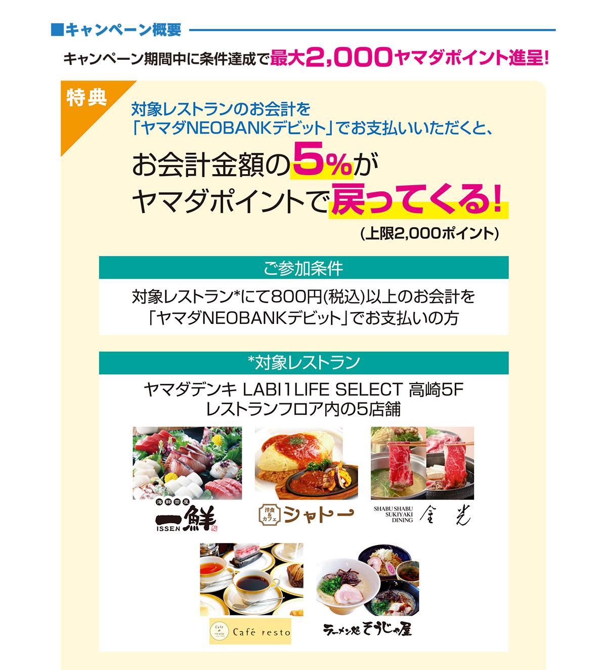 キャンペーン期間中に条件達成で最大2,000ヤマダポイント進呈！